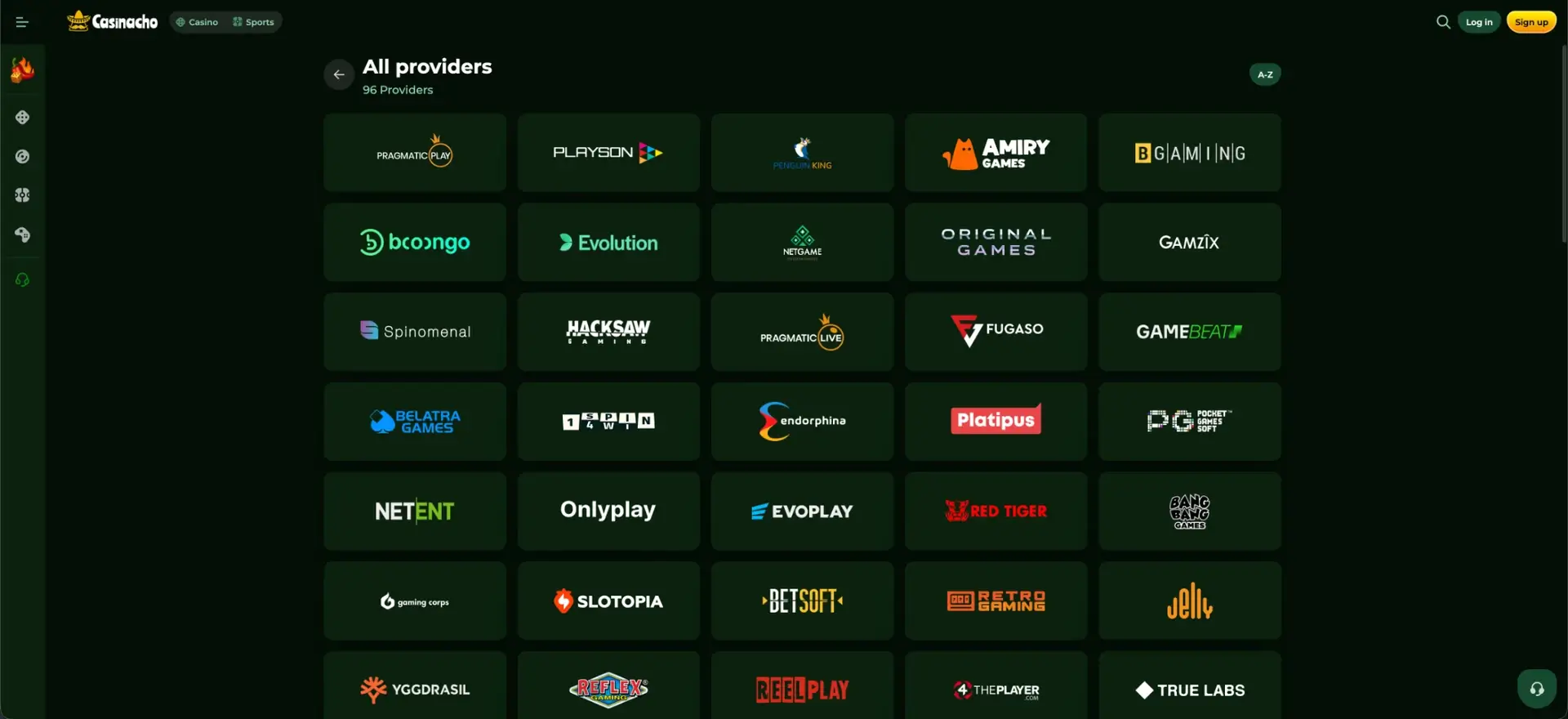Game providers available at Casinacho