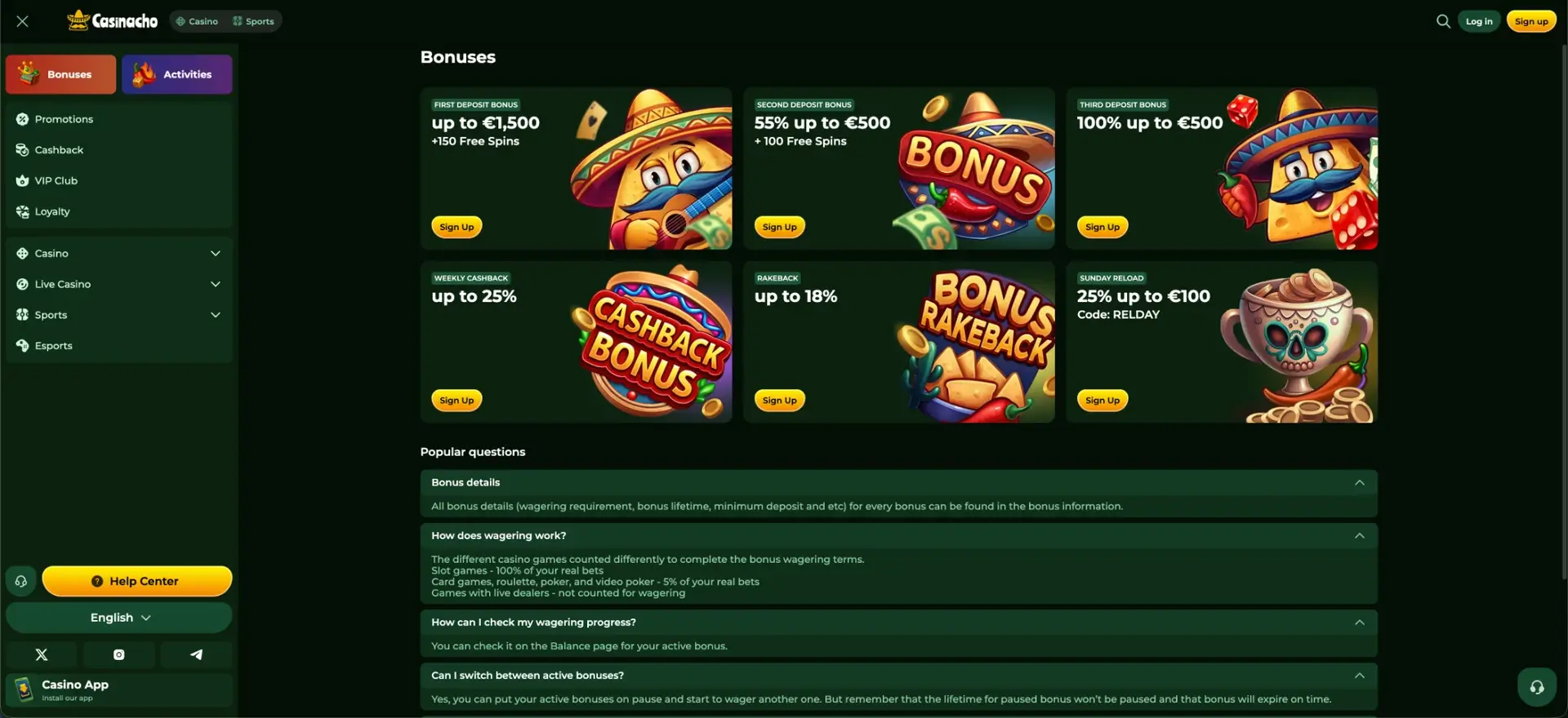 Frequently asked questions about Casinacho bonuses