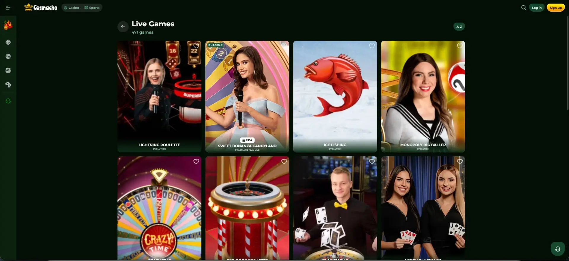 Live dealer games available at Casinacho